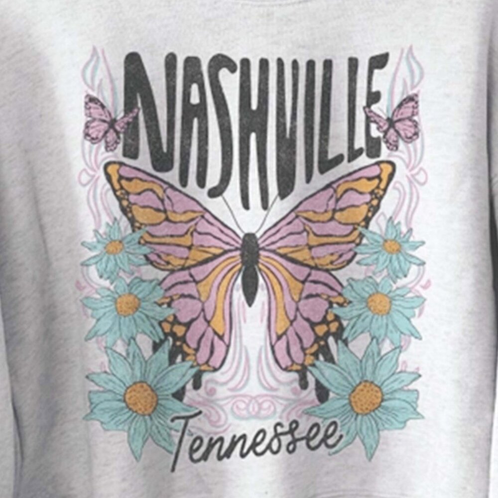 Nashville Tennessee Butterfly Graphic Midi Sweatshirt | Boho Western Country - Picture 4 of 7